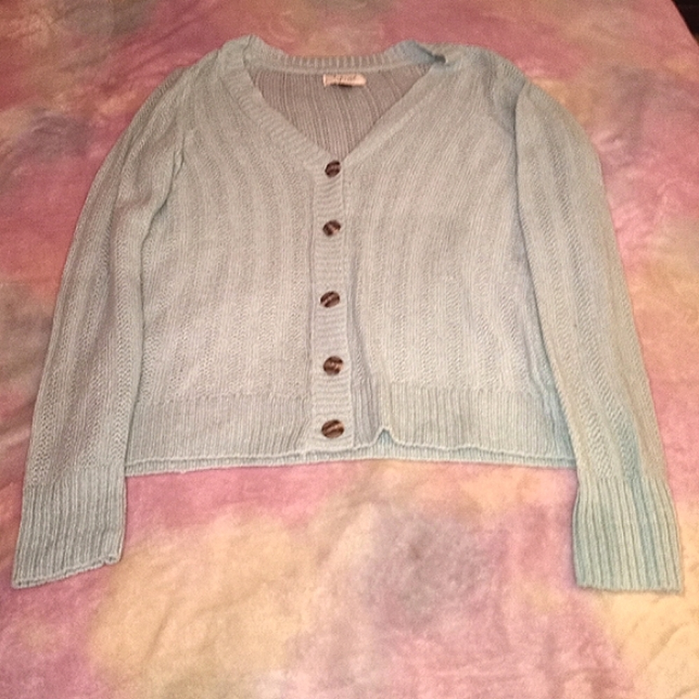 Large Sonoma Robin's Egg Blue Knitted Button Up Sweater 💙